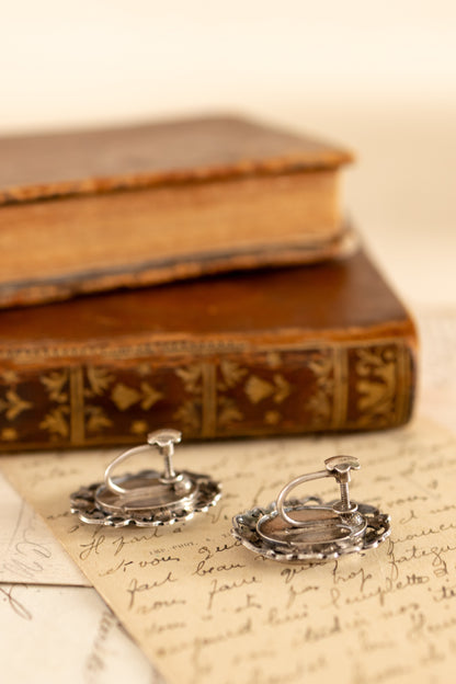 Pietra Dura 800 Silver Screwback Earrings