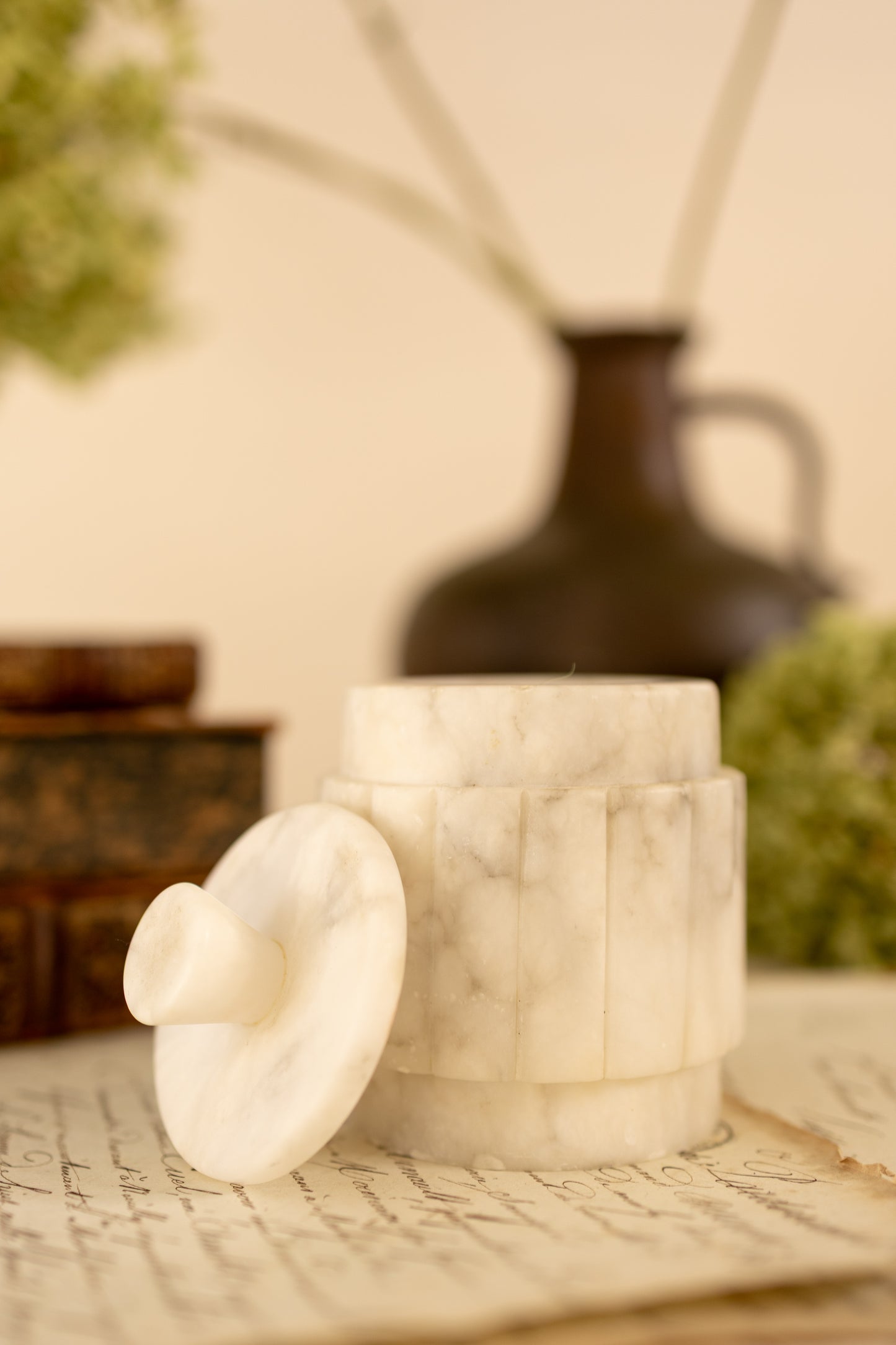 Ribbed Alabaster Lidded Jar