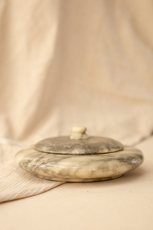 Alabaster Lidded Dish with Dark Lid