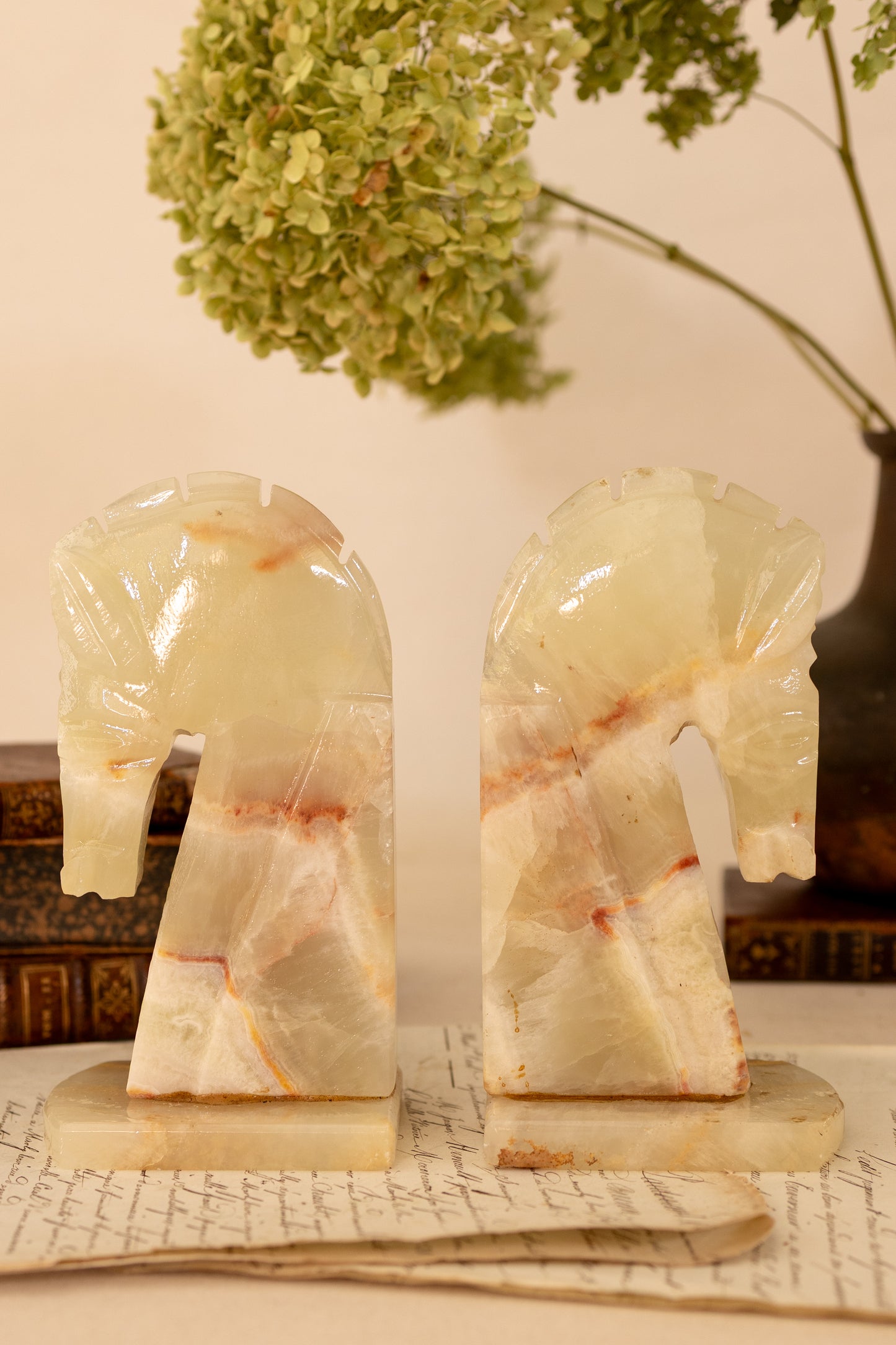 Green Onyx Horse Bookends