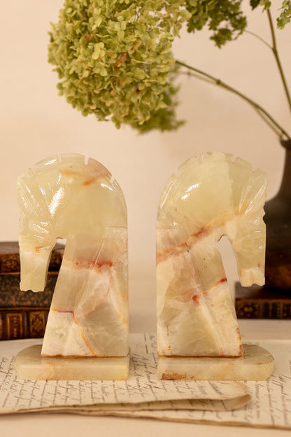 Green Onyx Horse Bookends