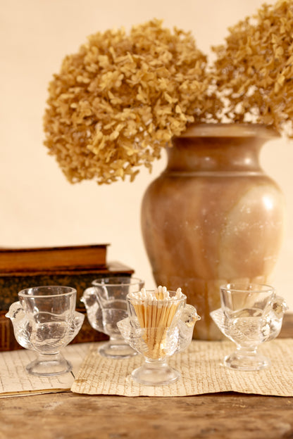 French Glass Hen Egg Cup Matchstick Holder