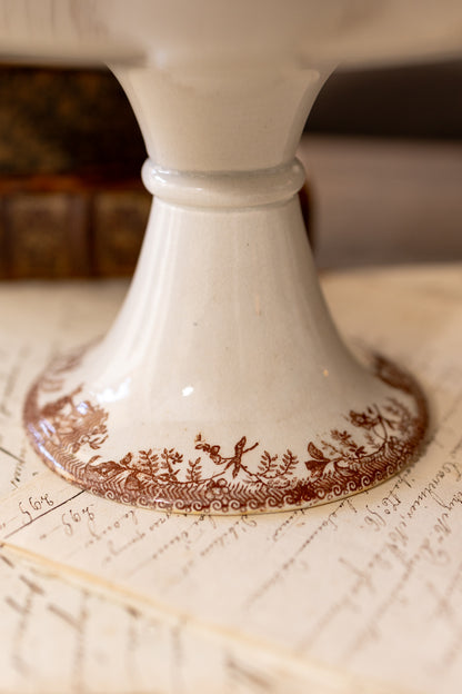 Antique Brown Transferware Ironstone Cake Stand | Baker & Co.