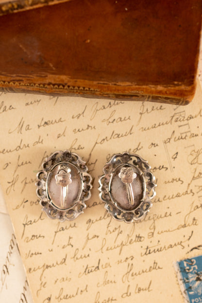 Pietra Dura 800 Silver Screwback Earrings