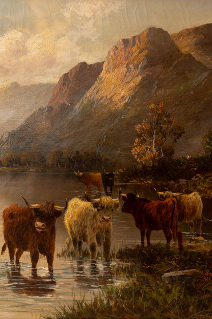 Antique Pastoral Landscpae w/ Highland Cows 1914 (shipping included)