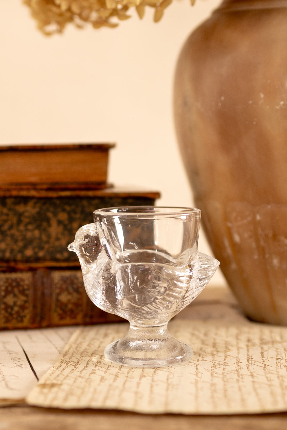French Glass Hen Egg Cup Matchstick Holder