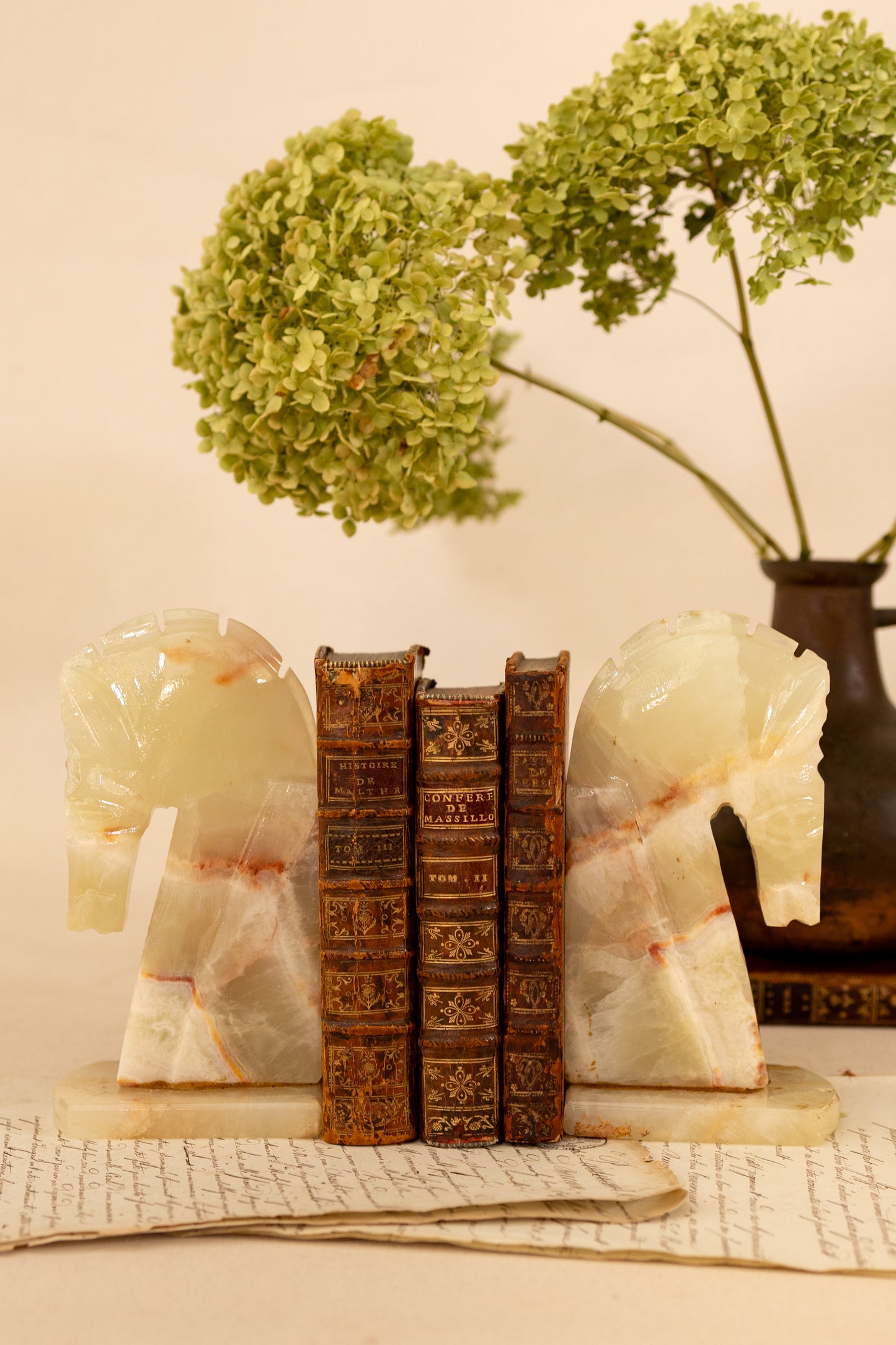 Green Onyx Horse Bookends