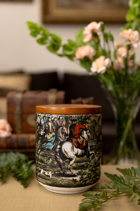 Italian Hunting Scene Lidded Jar