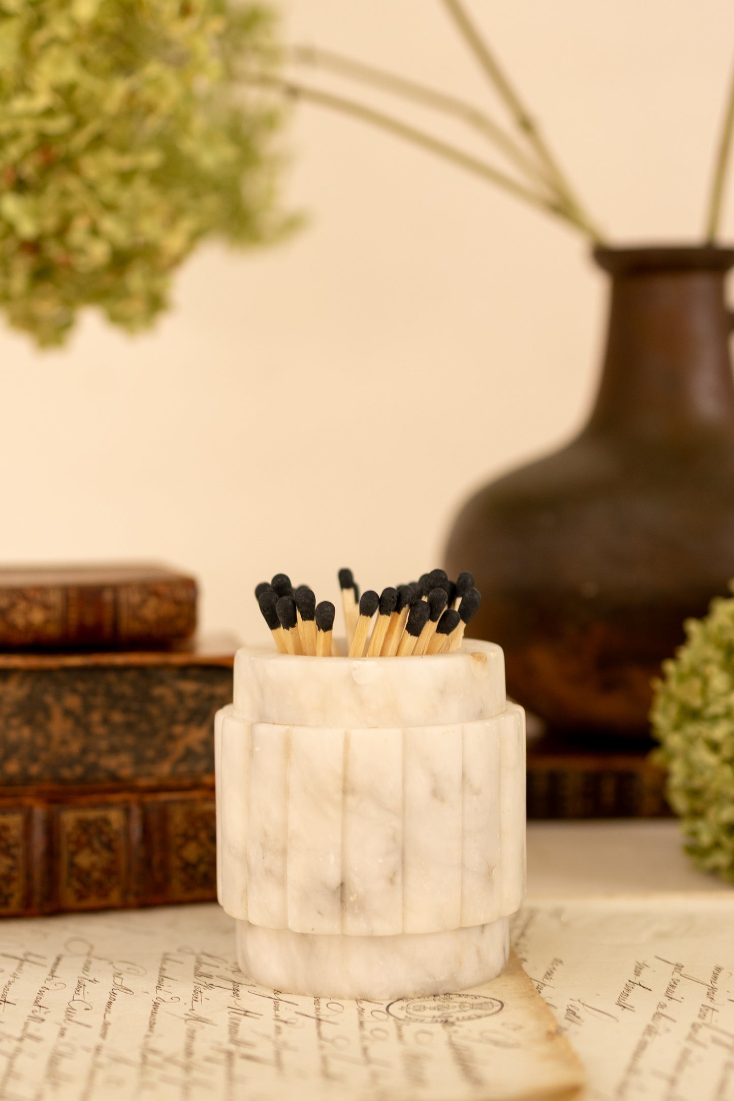 Ribbed Alabaster Matchstick Holder