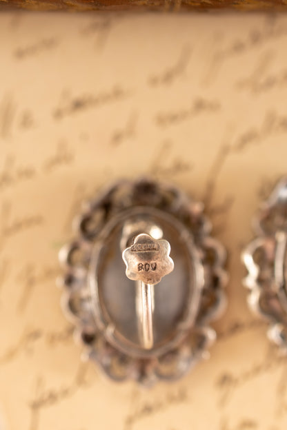 Pietra Dura 800 Silver Screwback Earrings