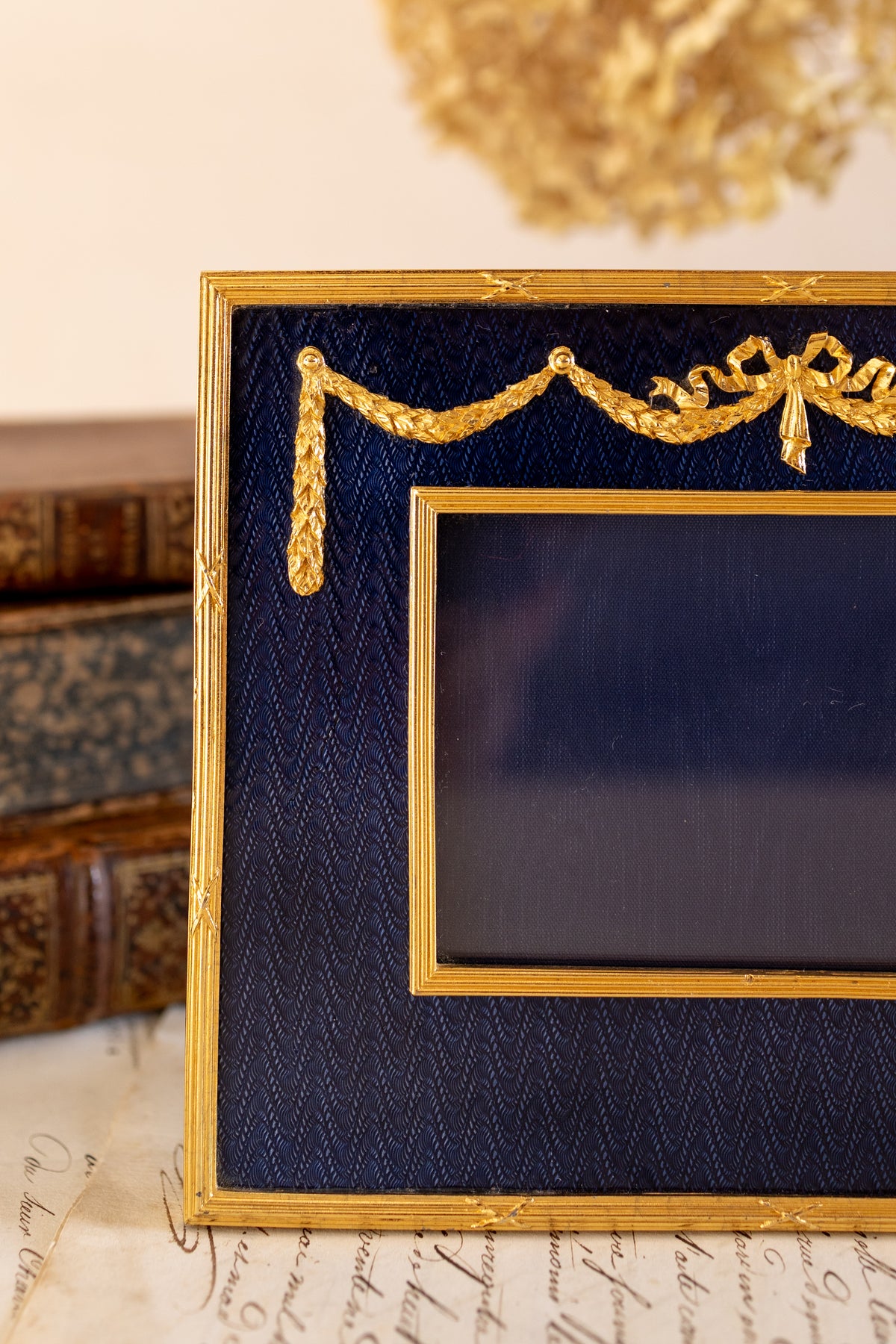 English Brass & Blue Enamel Picture Frame