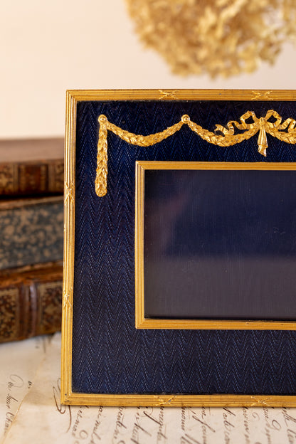 English Brass & Blue Enamel Picture Frame