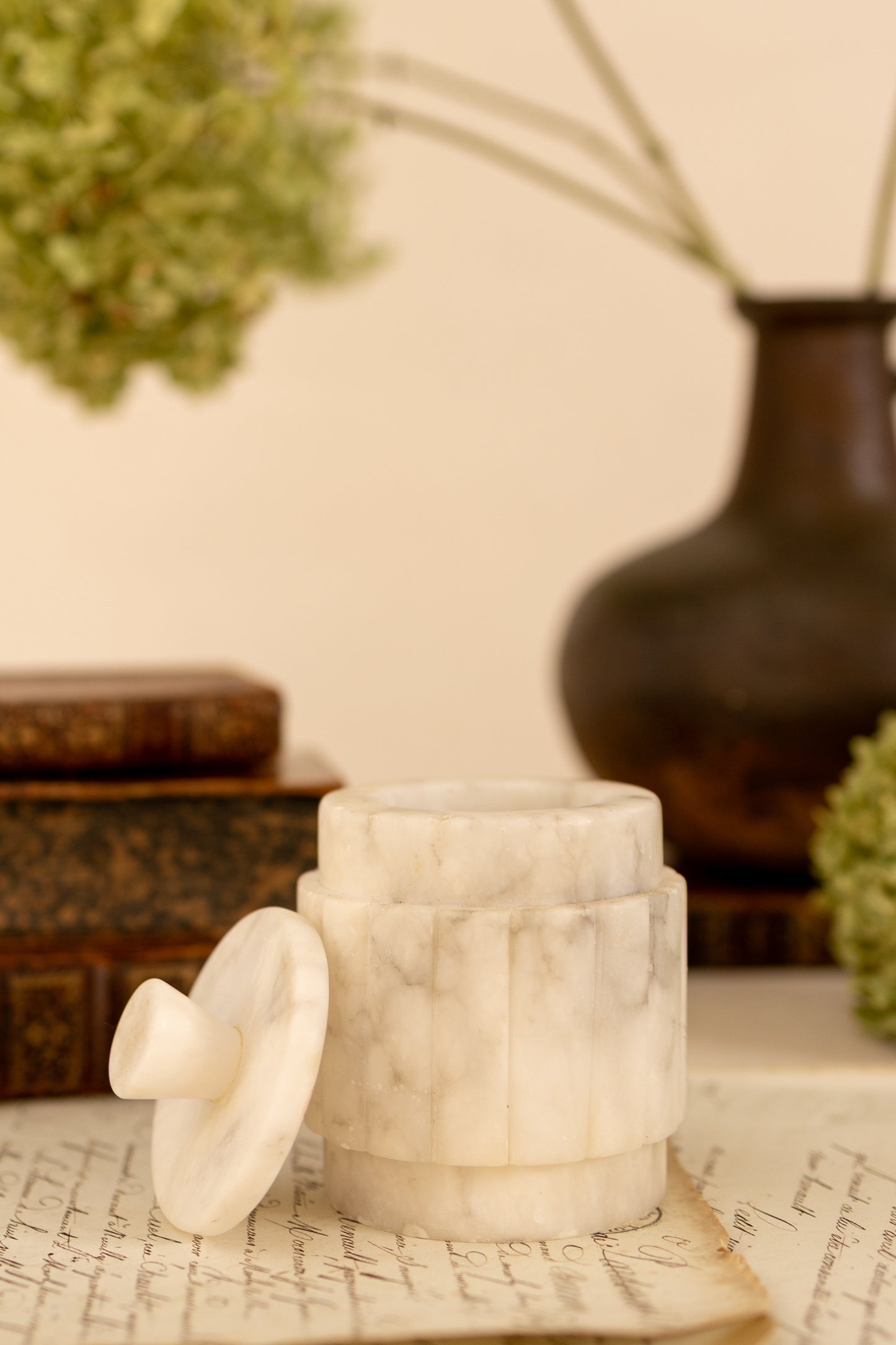 Ribbed Alabaster Lidded Jar
