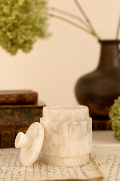 Ribbed Alabaster Lidded Jar