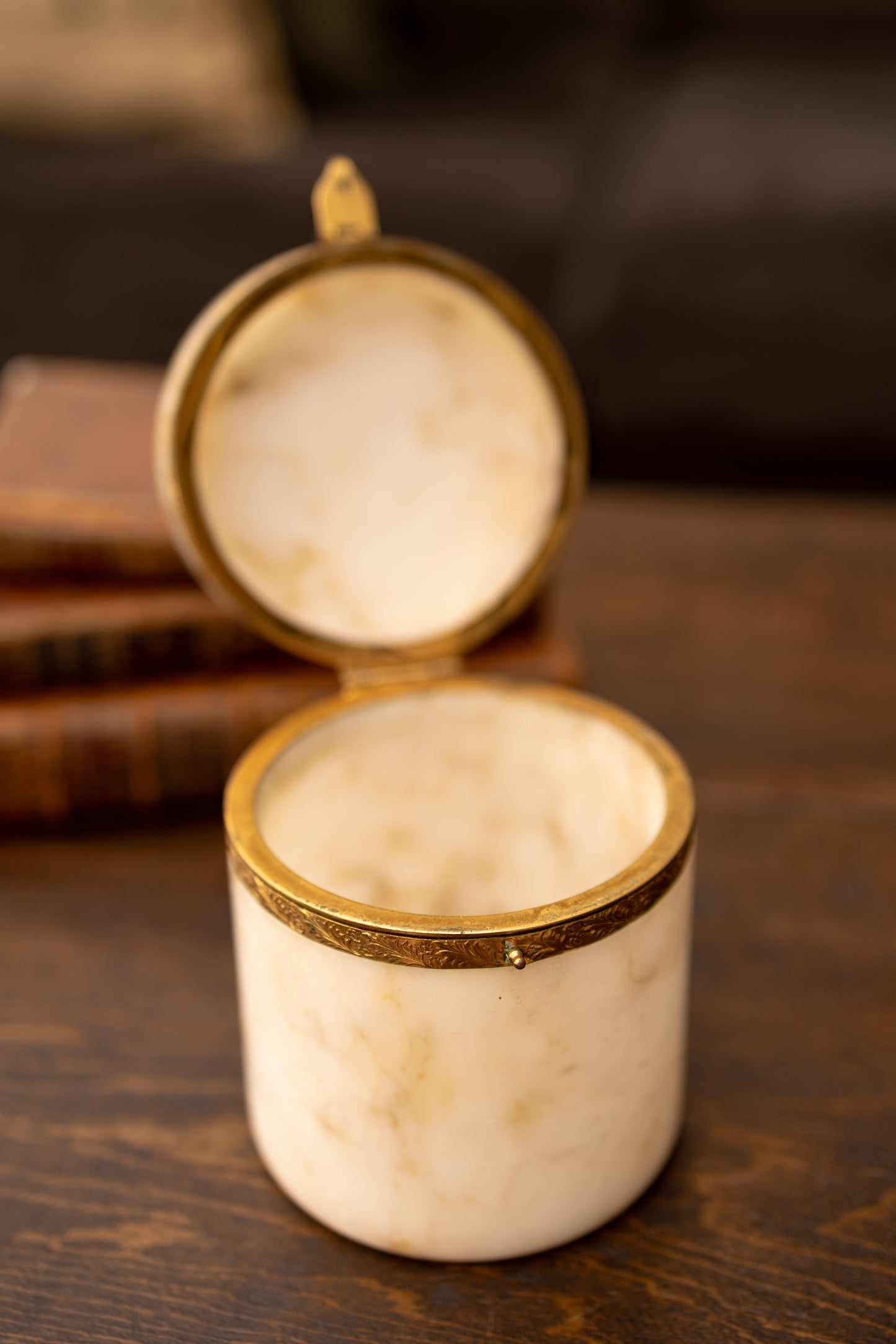 Alabaster Jar with Brass Mounted Lid