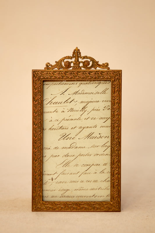Brass Hanging Picture Frame w/ Antique French Document