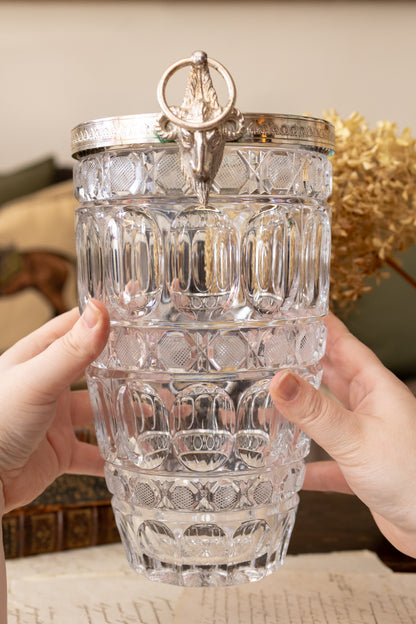 Large Cut Crystal Champagne Bucket with Ram’s Head Handles