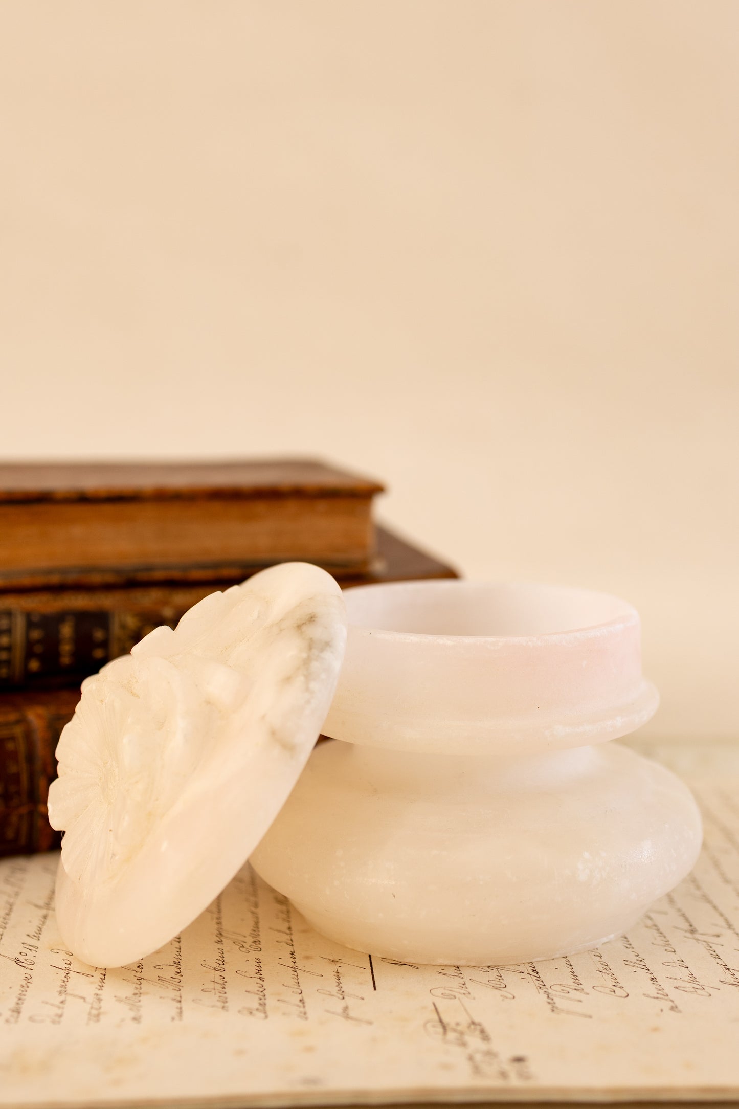 Floral Lidded Alabaster Jar