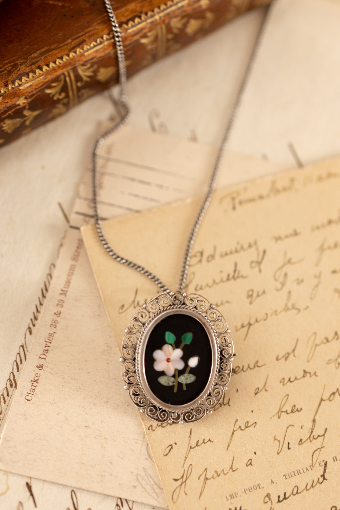 Pietra Dura 800 Silver Pendant & Brooch