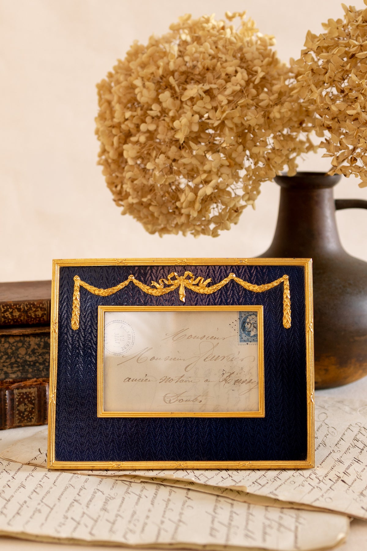 English Brass & Blue Enamel Picture Frame