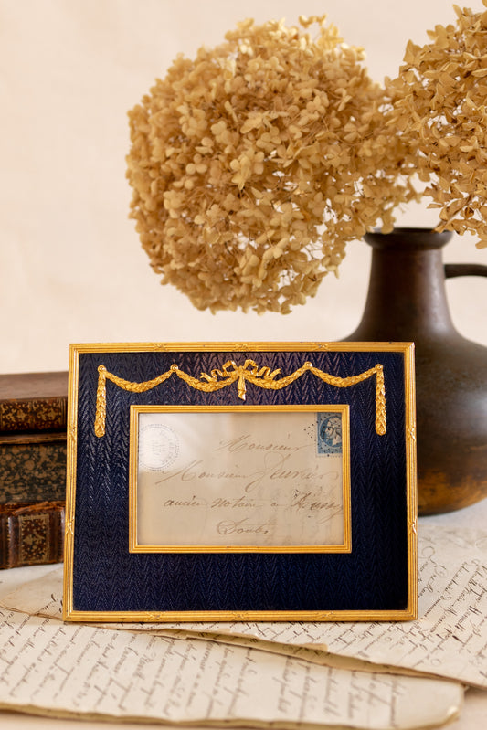 English Brass & Blue Enamel Picture Frame